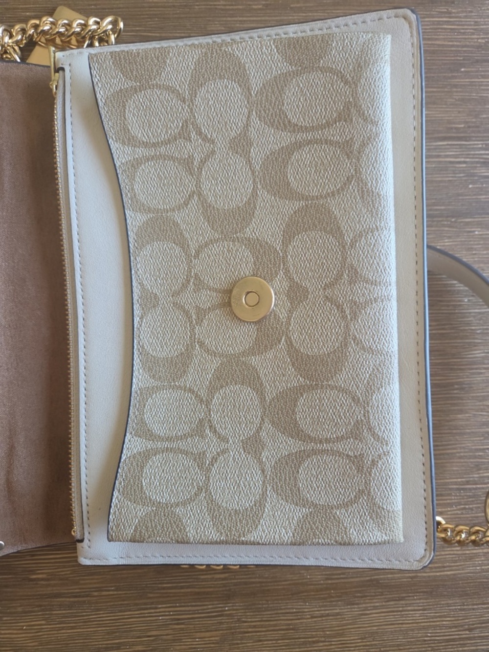 Coach Ivory and Signature Canvas Chain Crossbody with Gold Hardware - Picture 10 of 14